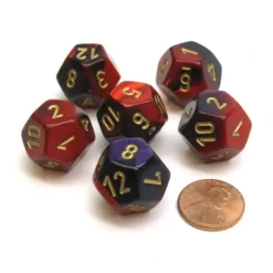 Dice>Gemini 18mm 12 Sided D12 Chessex Dice, 6 Pieces - Purple-Red with Gold - Your Source for Gaming Essentials