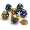 Dice>Gemini 18mm 12 Sided D12 Chessex Dice, 6 Pieces - Blue-Gold with White - Your Source for Gaming Essentials