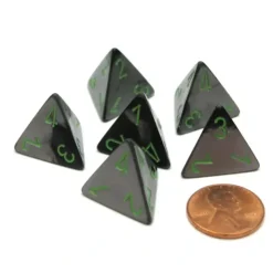 Dice>Gemini 18mm 4 Sided D4 Chessex Dice, 6 Pieces - Black-Grey with Green - Your Source for Gaming Essentials