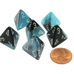 Dice>Gemini 18mm 4 Sided D4 Chessex Dice, 6 Pieces - Black-Shell with White - Your Source for Gaming Essentials