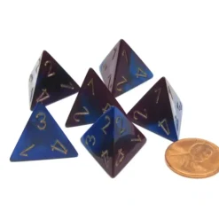 Dice>Gemini 18mm 4 Sided D4 Chessex Dice, 6 Pieces - Blue-Purple with Gold - Your Source for Gaming Essentials