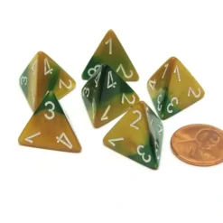 Dice>Gemini 18mm 4 Sided D4 Chessex Dice, 6 Pieces - Gold-Green with White - Your Source for Gaming Essentials