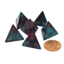 Dice>Gemini 18mm 4 Sided D4 Chessex Dice, 6 Pieces - Purple-Teal with Gold - Your Source for Gaming Essentials