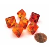 Dice>Gemini 15mm 8 Sided D8 Dice, 6 Pieces - Translucent Red-Yellow with Gold - Your Source for Gaming Essentials