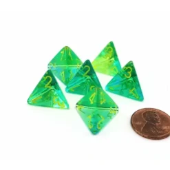 Dice>Gemini 18mm 4 Sided D4 Dice, 6 Pieces - Translucent Green-Teal with Yellow - Your Source for Gaming Essentials