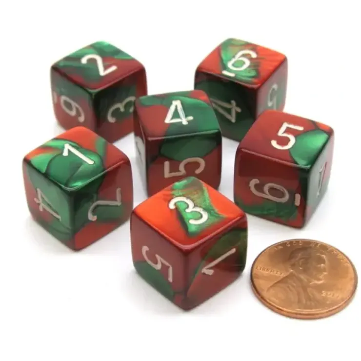 Dice>Gemini 15mm 6-Sided D6 Numbered Chessex Dice, 6 Pieces - Green-Red with White - Your Source for Gaming Essentials