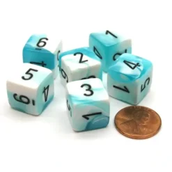 Dice>Gemini 15mm 6-Sided D6 Numbered Chessex Dice, 6 Pieces - Teal-White with Black - Your Source for Gaming Essentials
