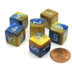 Dice>Gemini 15mm 6-Sided D6 Numbered Chessex Dice, 6 Pieces - Blue-Gold with White - Your Source for Gaming Essentials
