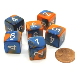 Dice>Gemini 15mm 6-Sided D6 Numbered Chessex Dice, 6 Pieces - Blue-Orange with White - Your Source for Gaming Essentials