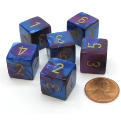 Dice>Gemini 15mm 6-Sided D6 Numbered Chessex Dice, 6 Pieces - Blue-Purple with Gold - Your Source for Gaming Essentials