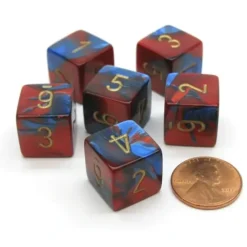Dice>Gemini 15mm 6-Sided D6 Numbered Chessex Dice, 6 Pieces - Blue-Red with Gold - Your Source for Gaming Essentials