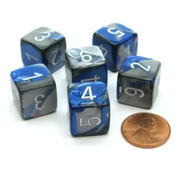 Dice>Gemini 15mm 6-Sided D6 Numbered Chessex Dice, 6 Pieces - Blue-Steel with White - Your Source for Gaming Essentials