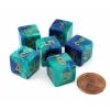 Dice>Gemini 15mm 6-Sided D6 Numbered Dice, 6 Pieces - Blue-Teal with Gold Numbers - Your Source for Gaming Essentials