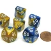 Dice>Gemini 16mm Tens D10 (00-90) Dice, 6 Pieces - Blue-Gold with White Numbers - Your Source for Gaming Essentials