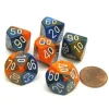 Dice>Gemini 16mm Tens D10 (00-90) Dice, 6 Pieces - Blue-Orange with White Numbers - Your Source for Gaming Essentials