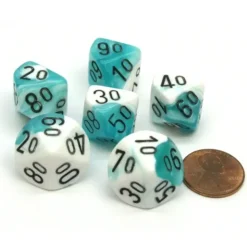 Dice>Gemini 16mm Tens D10 (00-90) Dice, 6 Pieces - Teal-White with Black Numbers - Your Source for Gaming Essentials
