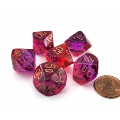 Dice>Gemini 16mm Tens D10 Dice, 6 Pieces - Translucent Red-Violet with Gold - Your Source for Gaming Essentials