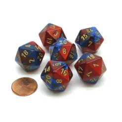 Dice>Gemini 20 Sided D20 Chessex Dice, 6 Pieces - Blue-Red with Gold Numbers - Your Source for Gaming Essentials