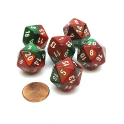 Dice>Gemini 20 Sided D20 Chessex Dice, 6 Pieces - Green-Red with White Numbers - Your Source for Gaming Essentials