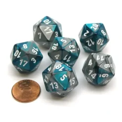 Dice>Gemini 20 Sided D20 Chessex Dice, 6 Pieces - Steel-Teal with White Numbers - Your Source for Gaming Essentials