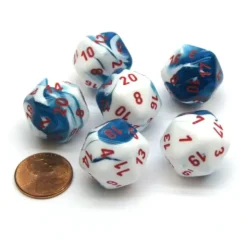 Dice>Gemini 20 Sided D20 Chessex Dice, 6 Pieces - Astral Blue-White with Red Numbers - Your Source for Gaming Essentials