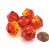 Dice>Gemini 20 Sided D20 Dice, 6 Pieces - Translucent Red-Yellow with Gold Numbers - Your Source for Gaming Essentials