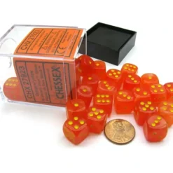 Dice>Ghostly Glow 12mm D6 Chessex Dice Block (36 Dice) -Orange with Yellow Pips - Your Source for Gaming Essentials
