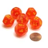 Dice>Ghostly Glow 18mm 12 Sided D12 Chessex Dice, 6 Pieces - Orange with Yellow - Your Source for Gaming Essentials