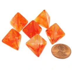 Dice>Ghostly Glow 18mm 4 Sided D4 Chessex Dice, 6 Pieces - Orange with Yellow - Your Source for Gaming Essentials