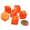 Dice>Ghostly 15mm 6 Sided D6 Chessex Dice, 6 Pieces - Orange with Yellow Numbers - Your Source for Gaming Essentials