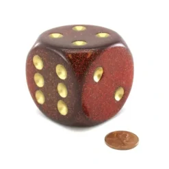Dice>Glitter 50mm Huge Large D6 Chessex Dice, 1 Piece - Ruby with Gold Pips - Your Source for Gaming Essentials