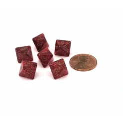 Dice>Glitter 9mm Mini 8 Sided D8 Dice, 6 Pieces - Ruby with Gold Numbers - Your Source for Gaming Essentials