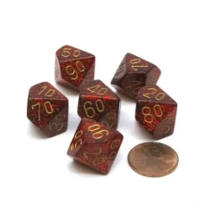 Dice>Glitter 16mm Tens D10 (00-90) Chessex Dice, 6 Pieces - Ruby with Gold Numbers - Your Source for Gaming Essentials