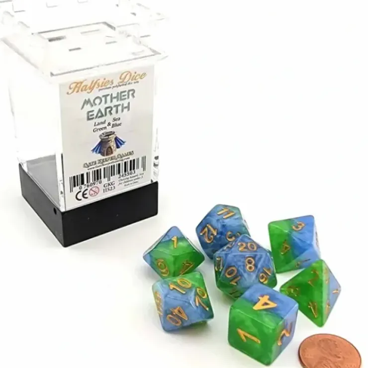 Dice>Halfsies Dice 7 Piece Polyhedral DnD Dice Set - Mother Earth - Your Source for Gaming Essentials
