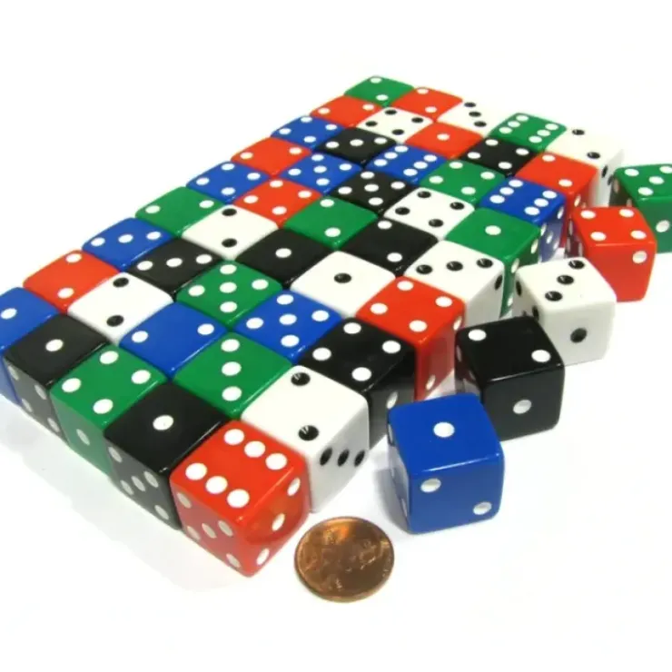 Dice>50 Large 19mm D6 Dice (Over 1 Pound of Dice)-10 Ea of Blue Black Green Red White - Your Source for Gaming Essentials