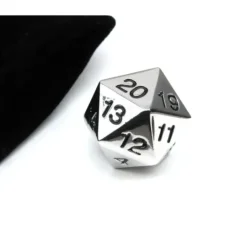 Dice>Large 22mm Zinc Metal Alloy Countdown D20 Dice w Black Bag, 1 Pc - Black Numbers - Your Source for Gaming Essentials
