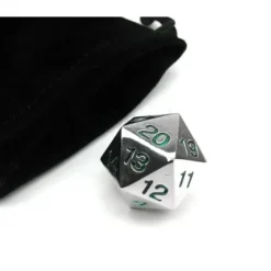 Dice>Large 22mm Zinc Metal Alloy Countdown D20 Dice w Black Bag, 1 Pc - Green Numbers - Your Source for Gaming Essentials