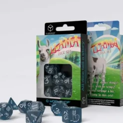 Dice>Llama 7 Piece Polyhedral RPG Dice Set - Shimmering, Glittering Dark Blue with White Numbers - Your Source for Gaming Essentials