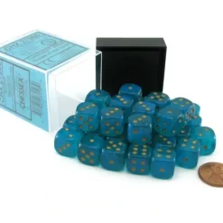 Dice>Luminary Borealis 12mm D6 Chessex Dice Block (36 Dice) - Teal with Gold Pip - Your Source for Gaming Essentials