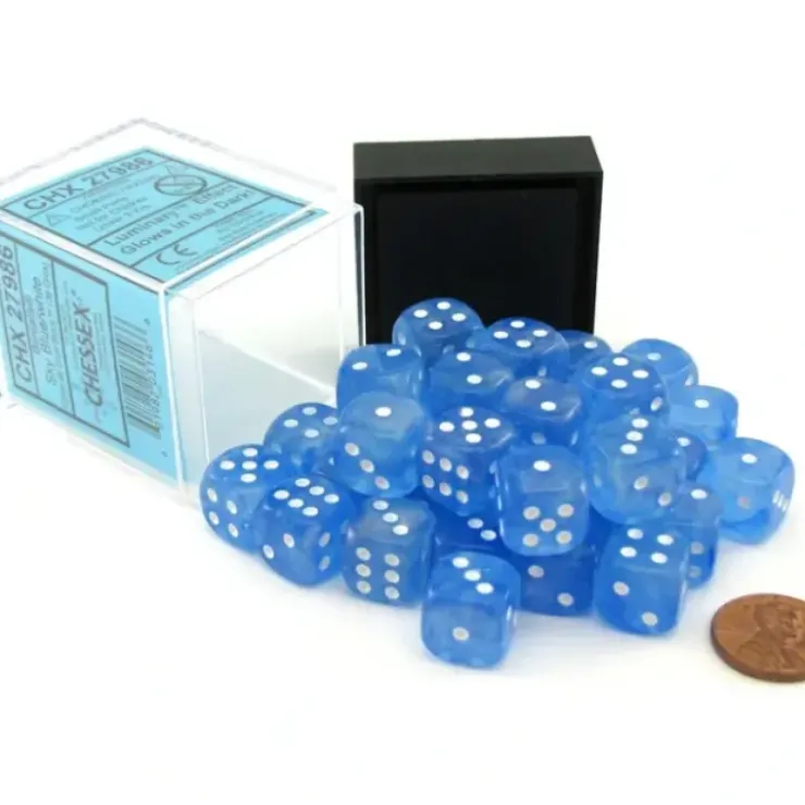Dice>Luminary Borealis 12mm D6 Dice Block (36 Dice) - Sky Blue with White Pips - Your Source for Gaming Essentials