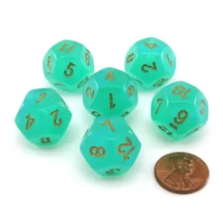 Dice>Luminary Borealis 18mm D12 Dice, 6 Pieces - Light Green with Gold Numbers - Your Source for Gaming Essentials
