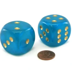 Dice>Luminary Borealis 30mm Large D6 Chessex Dice, 2 Pieces - Teal with Gold Pip - Your Source for Gaming Essentials