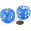 Dice>Luminary Borealis 30mm Large D6 Dice, 2 Pieces - Sky Blue with White Pips - Your Source for Gaming Essentials
