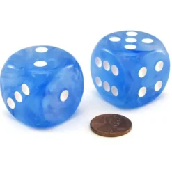 Dice>Luminary Borealis 30mm Large D6 Dice, 2 Pieces - Sky Blue with White Pips - Your Source for Gaming Essentials