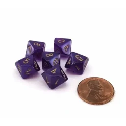 Dice>Luminary Borealis 10mm Mini 10 Sided D10 Dice, 6 Pieces - Royal Purple with Gold - Your Source for Gaming Essentials