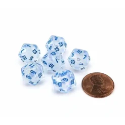 Dice>Luminary Borealis 12mm Mini 20 Sided D20 Dice, 6 Pieces - Icicle with Light Blue - Your Source for Gaming Essentials