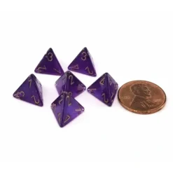 Dice>Luminary Borealis 12mm Mini 4 Sided D4 Dice, 6 Pieces - Royal Purple with Gold - Your Source for Gaming Essentials