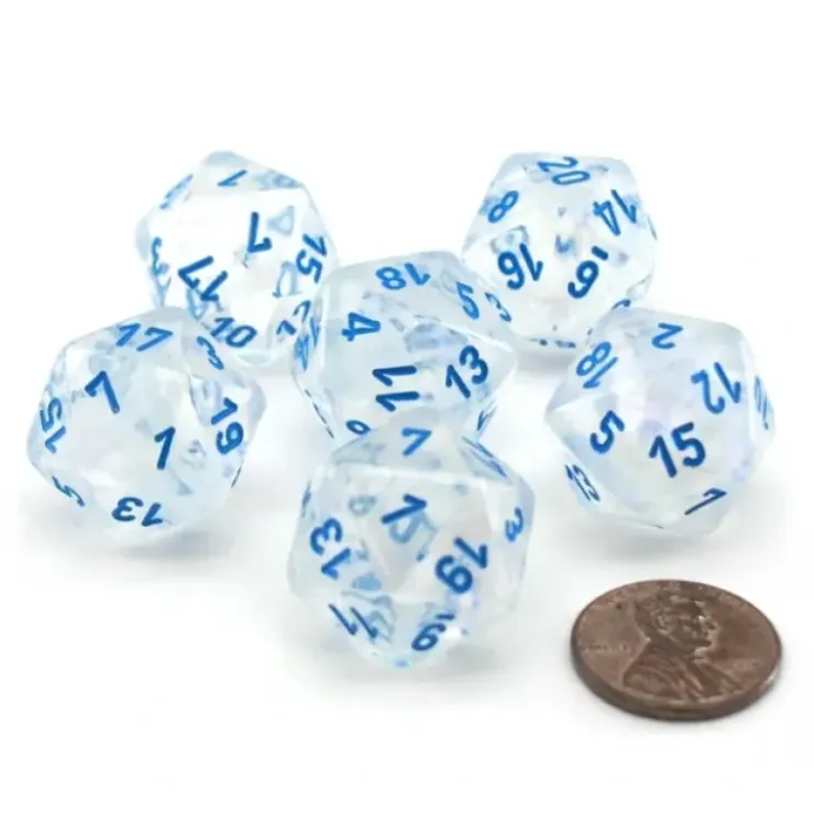 Dice>Luminary Borealis 20 Sided D20 Dice, 6 Pieces - Icicle with Light Blue Numbers - Your Source for Gaming Essentials