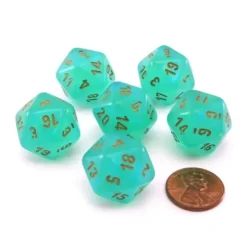 Dice>Luminary Borealis 20 Sided D20 Dice, 6 Pieces - Light Green with Gold Numbers - Your Source for Gaming Essentials