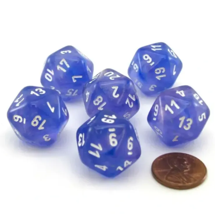 Dice>Luminary Borealis 20 Sided D20 Dice, 6 Pieces - Purple with White Numbers - Your Source for Gaming Essentials